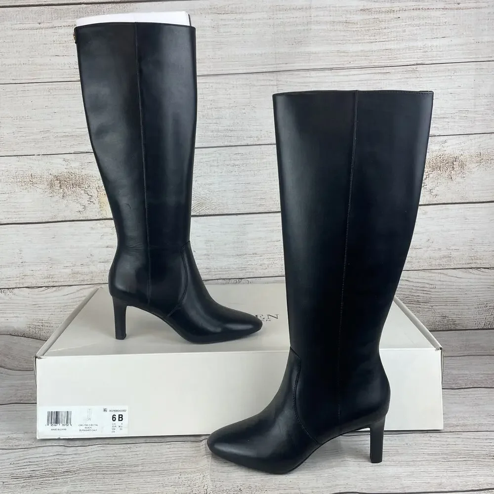 Lauren Ralph Lauren Caelynn II Womens Sz 6 Tall Knee High Boots Black Leather